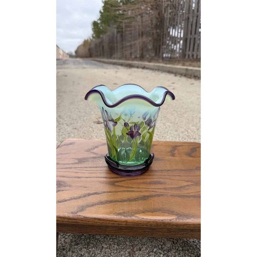 Fenton Designer Showcase Series Glass Vase &‎ Purple Ashtray Set